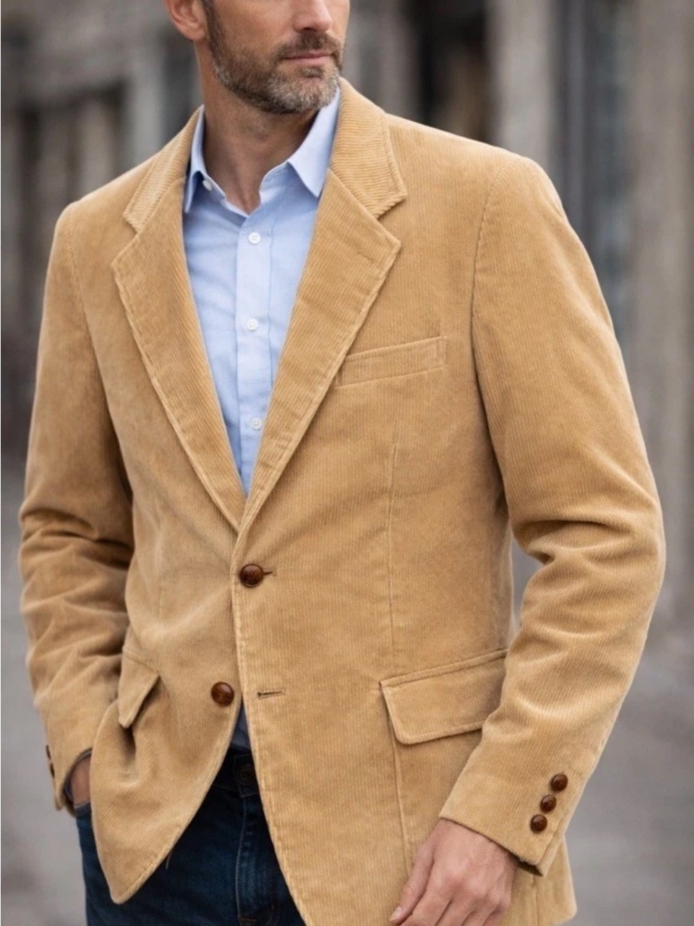 VTG Lakeland 40L Tan Wide Wale Corduroy Blazer Long Sport Coat Preppy Academia